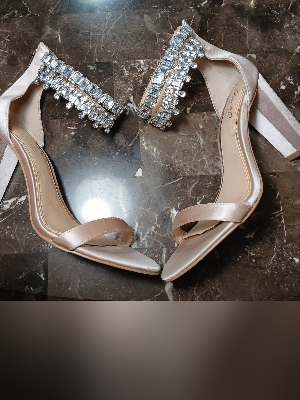 Jewel Badgley Mischka Blush Crystal Ankle-Strap Block Heels